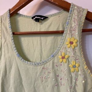 Y2K Cutie Light Green Tank with Sequins & Floral Embroidery